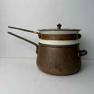 DOUBLE BOILER CERAMIC LINED COPPER BRASS VINTAGE